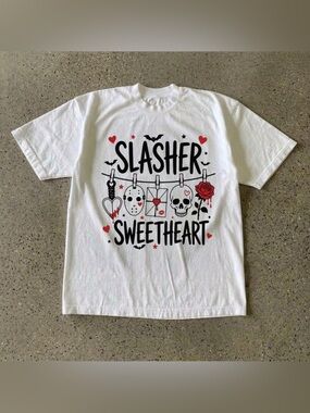 Slasher Sweetheart Horror Halloween White Graphic T-Shirt